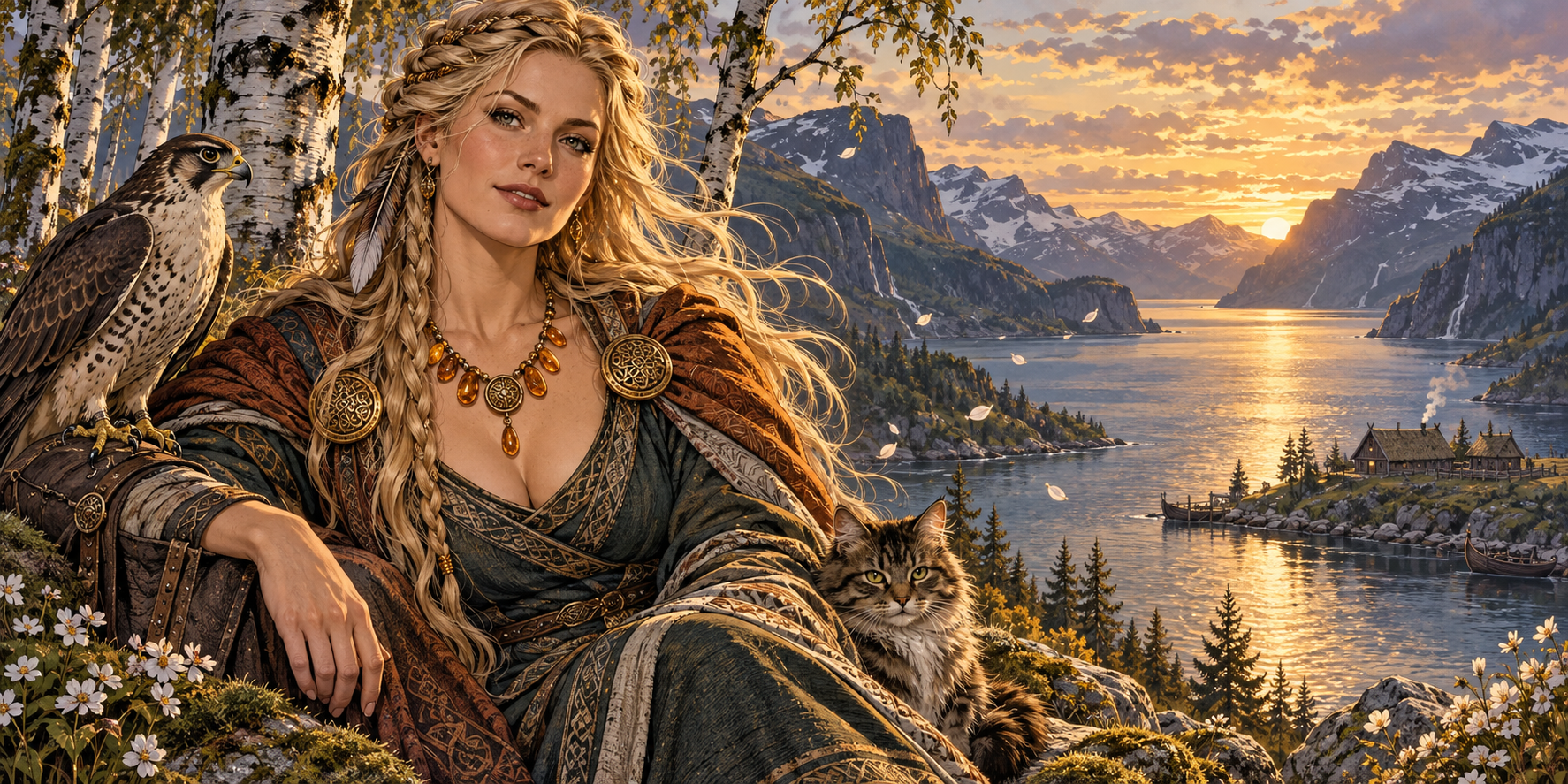 Freyja beside the fjord, from LunarSolar's illustrated stories