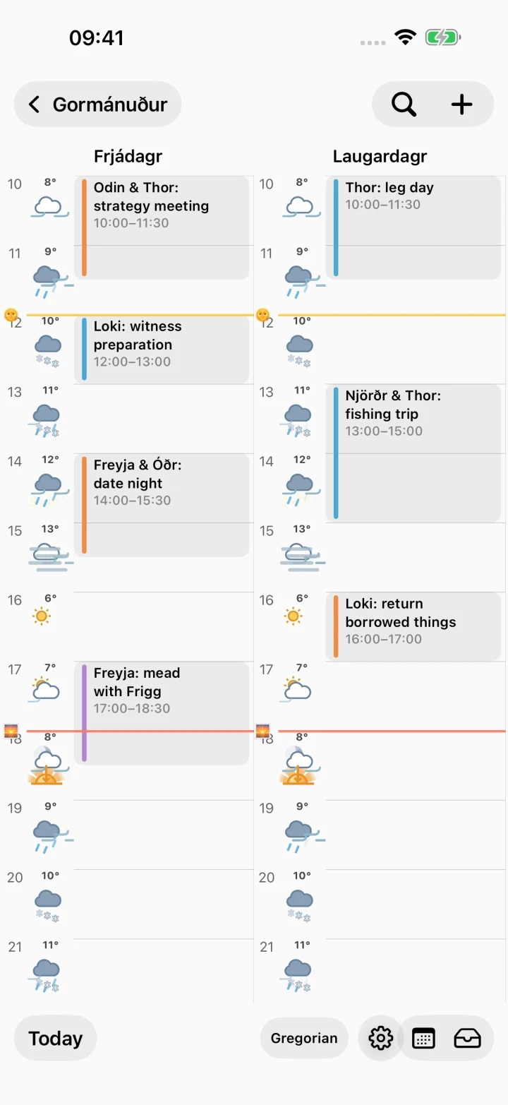 LunarSolar Calendar on iPhone: two parallel day timelines