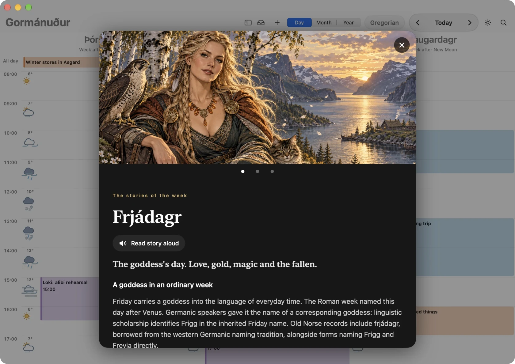 Actual Mac Calendar illustrated story reader