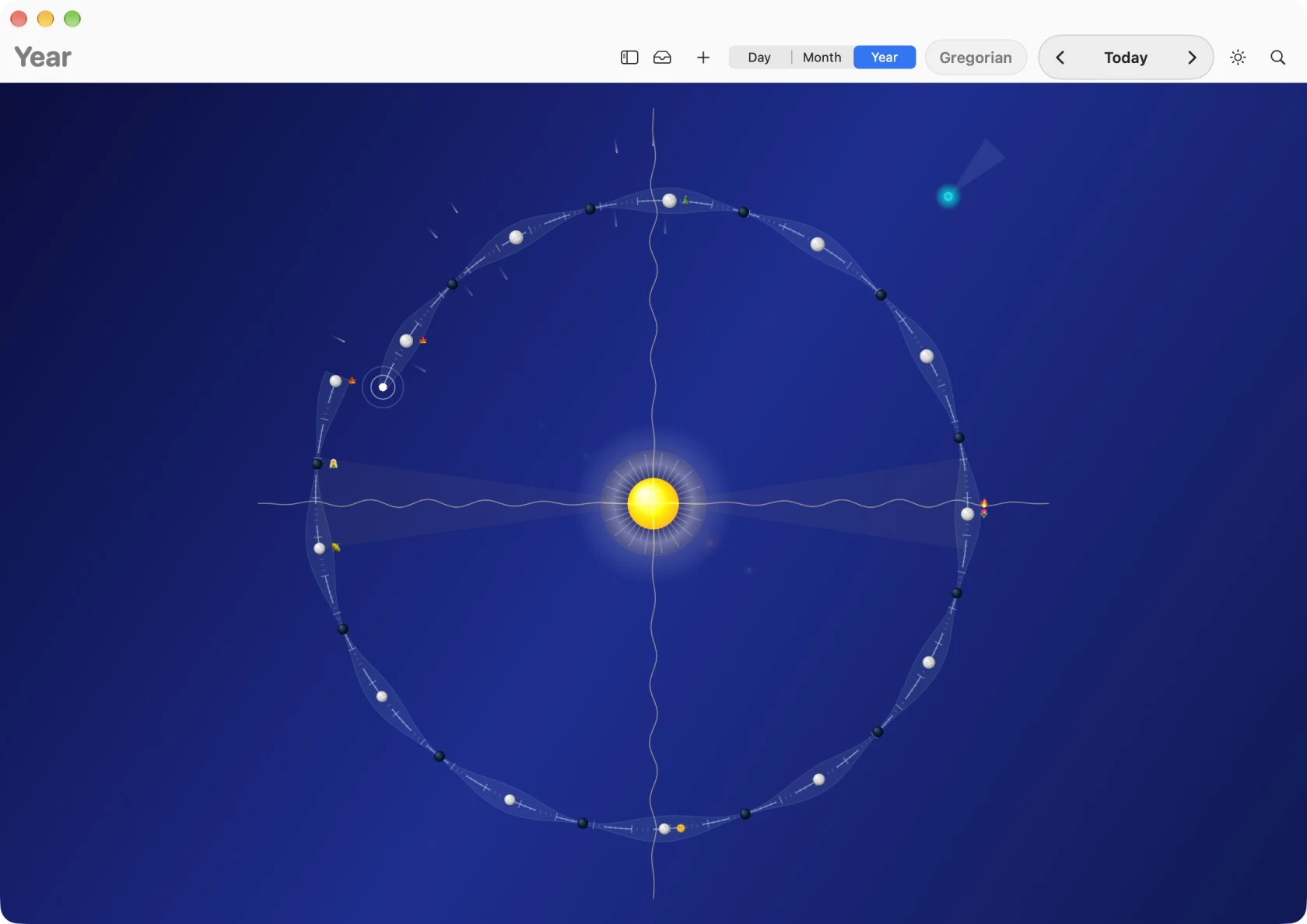 Actual Mac Calendar Year spiral with moon phases and seasonal story markers