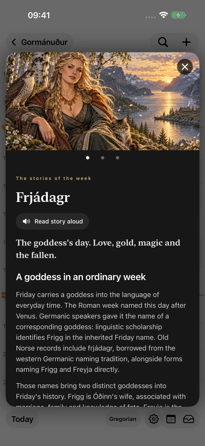 Actual iPhone story card with illustration, complete article and saved narration